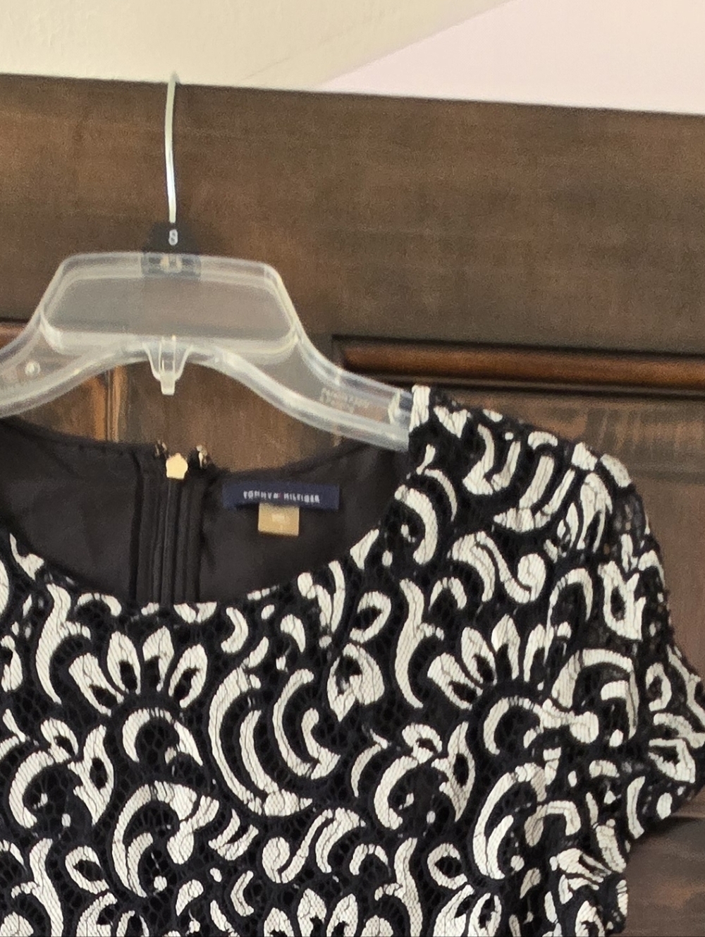 Tommy Hilfiger Black and White Short Sleeve Patterned Dress